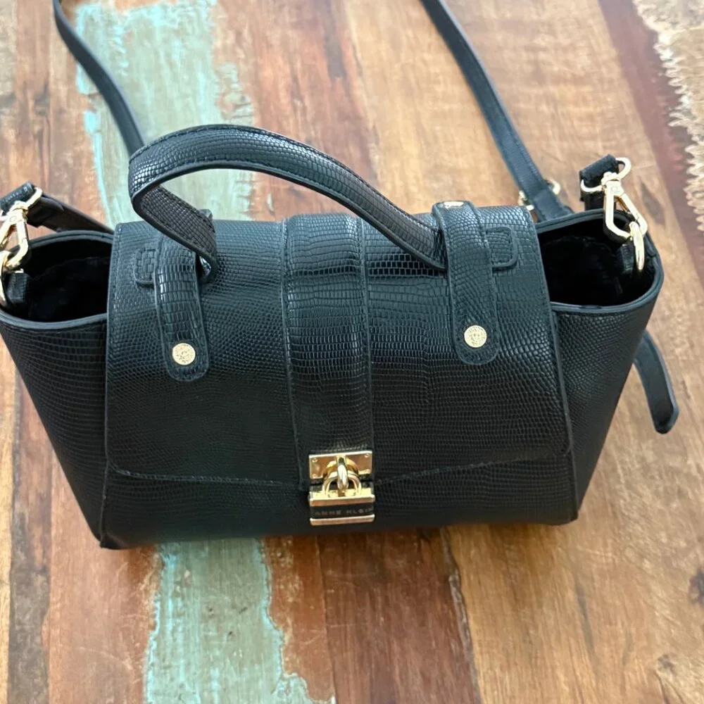NWOT‎ Anne Klein Black Satchel Convertible Strap Handbag